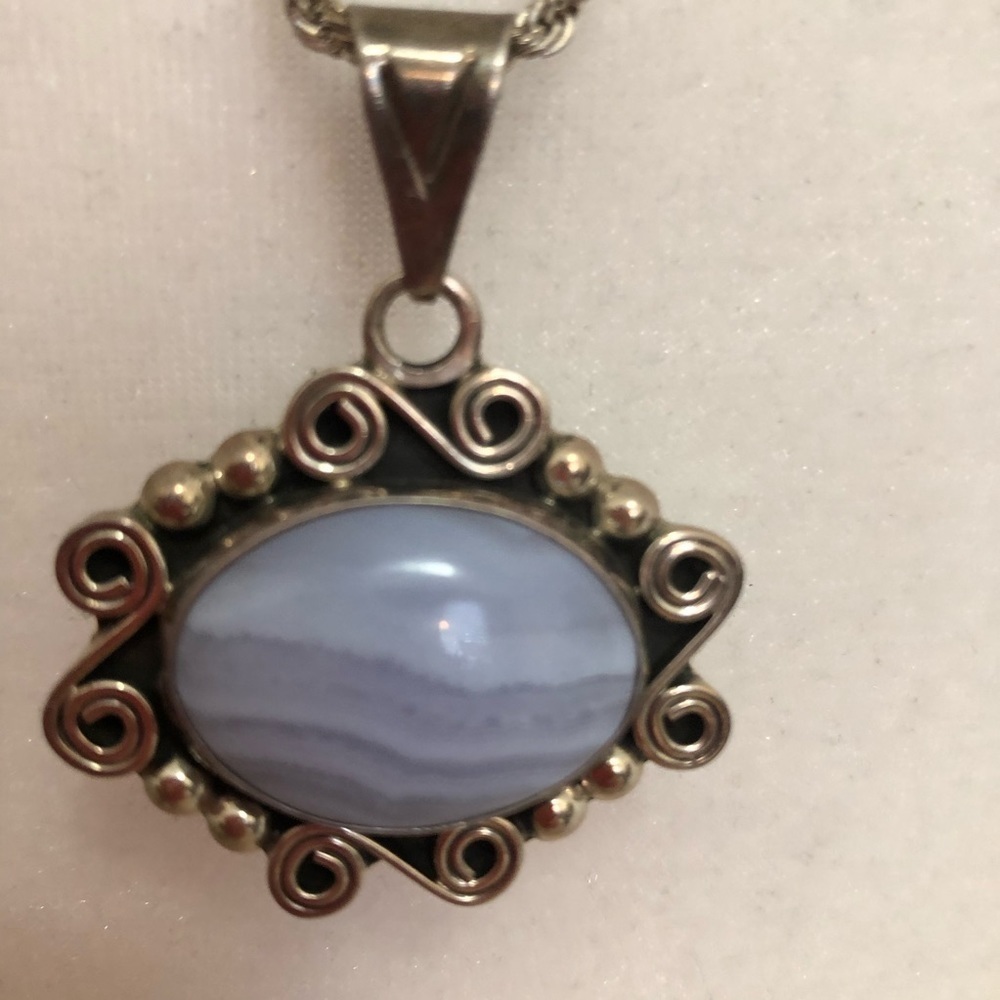 .925 Silver Necklace Pendant with Blue Lace Stone